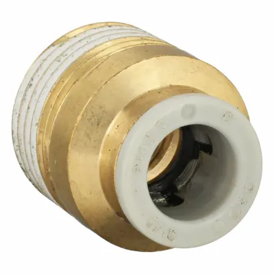 SMC Push-Fit Adapter Fitting: 8 mm OD x 3/8 in Pipe Size, Push-to-Connect x BSPT - Polybutylene & Brass Tube Fittings