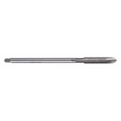 This spiral-point extension tap is designed for through-hole threading in applications requiring extended reach, such as pulleys and sheaves. It features a #10-24 UNC thread, H3 / 2B fit, plug chamfer, and is made from high-speed steel with 2 flutes. Suitable for power transmission and industrial machinery maintenance.