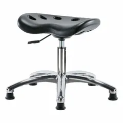 Polyurethane Lab Stool, Black, 17-22 in Height, 5 Glides, Aluminum Base
