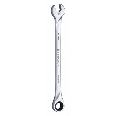 WESTWARD Combination Wrench: Alloy Steel, Chrome, 14 mm Head Size, 9 1/8 in Overall Lg - Metric 12-Point Ratcheting Combination Wrenches