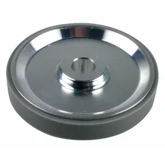 Aluminum measuring wheel with center screw mount and 10 mm mounting hole diameter. Designed for use with an encoder to convert rotary motion into linear distance or speed measurement in industrial automation and material handling systems.