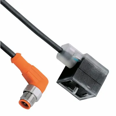 IFM Patch cable: M12 Male Right Angle x DIN Form A, 2 ft Cable Lg, PUR, Black - DIN Form A Solenoid Connector x M12 Cordsets