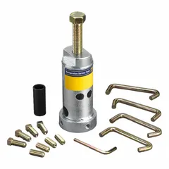 This steel blade puller set is designed for removing pulleys from shafts during blower maintenance. It includes a self-centering alignment tool to apply even force and prevent damage. Suitable for HVAC and industrial equipment repair.