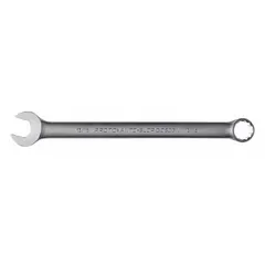 Alloy steel combination wrench with satin finish and offset design. Features a 13/16 in 12-point head and 12 in overall length. Used for tightening and loosening fasteners in applications requiring access in confined spaces.