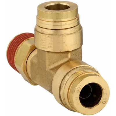 PARKER Push-Fit Tee Fitting: 1/4 in OD x 1/4 in Pipe Fitting Size - Brass Air Brake Fittings