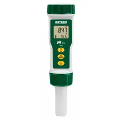 Pocket pH tester for measuring acidity or alkalinity in water, wastewater, and process fluids. Features ±0.01 pH accuracy and automatic temperature compensation. Includes meter and (2) 3V CR-2032 button batteries; reagents sold separately.
