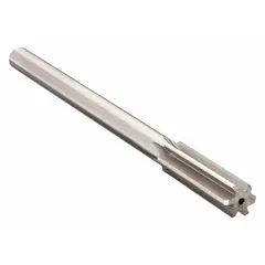 This straight-flute chucking reamer is made of high-speed steel for general-purpose reaming of holes in ferrous and non-ferrous materials. The 6 mm diameter tool is designed for use in machine tools to enlarge and finish holes to precise tolerances.