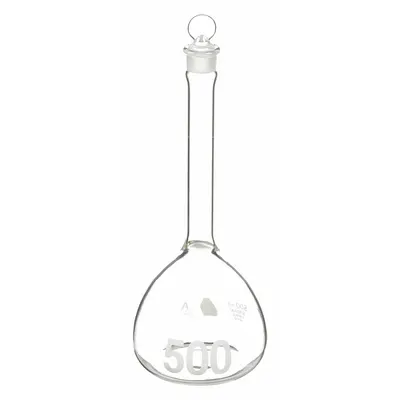 KIMBLE Volumetric Flask: 500 mL, Colorless, Conical, A, +/-0.20 mL - Glass Volumetric Flasks