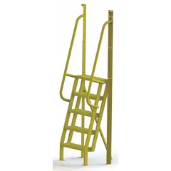 This steel platform ladder provides a stable elevated work surface for maintenance, assembly, and warehousing tasks. Its 7.7 ft overall height, 30 in width, and 20 in depth suit industrial environments where technicians need safe access to equipment or overhead systems. Finished in yellow.