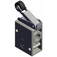 Roller-actuated, 2-port manual air control valve with 1/4 in NPT connections. Maximum operating pressure 1 MPa. Suitable for directing airflow in pneumatic systems, commonly used in industrial automation, packaging, and material handling applications where mechanical roller actuation is required.