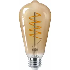 LED straight tubular ST19 lamp with a medium screw E26 base. Operates at 120V AC, consumes 6.5 W, and produces a 2000K amber colored light. Suitable for decorative lighting in exposed socket or pendant fixtures.