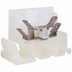 DIN rail mount pass-through block with Faston connector wire termination. Accommodates minimum 22 AWG wire and provides 4 wire terminals for organized connections in control panels and electrical enclosures.