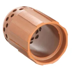 Replacement swirl ring for Hypertherm T30v, 45m, and 45v handheld plasma torches. Directs gas flow to stabilize the arc and improve cut quality in handheld plasma cutting applications.