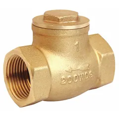 This brass inline swing check valve features a swing disc design for low-pressure drop and is suitable for horizontal or vertical flow installations. It prevents backflow in piping systems, protecting pumps and equipment from reverse flow damage. The 1/2 in pipe size with FNPT x FNPT connections allows straightforward installation in water, oil, and gas applications.