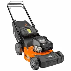 This ARIENS gas-powered lawn mower features a 21-inch cutting width and a steel deck. It offers bag, mulch, or rear discharge options for grass clippings. The variable speed settings and three-point cutting height adjustment provide control for residential turf maintenance.