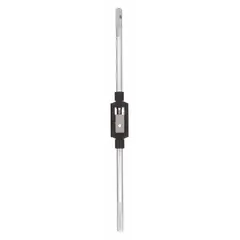 This straight-handle tap wrench features a fixed design for manual threading operations. It accommodates taps from 1/4" to 3/4" and is used for cutting internal threads in drilled holes. Suitable for general maintenance, repair, and fabrication tasks in industrial settings.