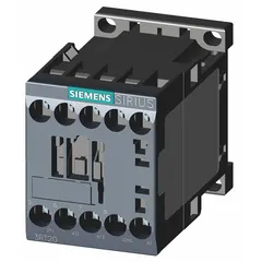 This Siemens non-reversing IEC contactor features 3 poles and 3 normally open contacts, rated for 12 A with a 120V AC coil. It is used for switching electrical loads in motor control, lighting, and HVAC systems. No integrated surge suppression is included.