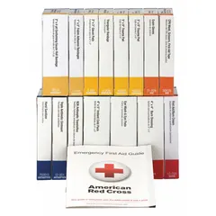 This ANSI/ISEA Z308.1-2015 Type I unitized first aid kit refill serves up to 25 people in industrial settings. It contains 84 components, including 16 adhesive bandages, 8 gauze pads, and 10 hand sanitizers. The kit is latex-free and contains no oral or inhalant medication. Not water resistant.