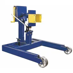 H-shape base engine stand with 3 ton load capacity, 46 in overall height, and 52 in overall length. Features a long handle for positioning. Used for supporting and rotating engines and transmissions during repair or overhaul.