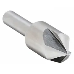 This 82° three-flute countersink is made from high-speed steel with a 1/4 in body diameter. It is used to create conical recesses for flat-head screws, ensuring flush seating in metalworking and machining applications. Suitable for deburring and chamfering in general fabrication and maintenance tasks.