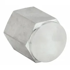 316 stainless steel cap with 1/2 in female NPT threads, rated for 6,000 psi. Measures 1 11/32 in length. Used to seal pipe ends in high-pressure hydraulic or pneumatic systems.