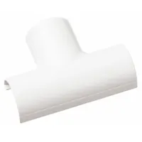 White plastic equal tee for D-Line Micro+ Raceway systems (20x10mm / 0.78 x 0.39 in). Clip-over mounting style. Used to create T-shaped junctions in nonmetallic single-channel raceways for routing low-voltage cables in commercial or industrial environments