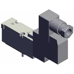 Five-way, two-position directional control valve from the SYJ5000 series. Single solenoid operation with 24V DC supply and DIN connector. Aluminum body. Used for directing compressed air in pneumatic actuators and cylinders in industrial automation.