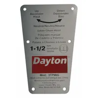DAYTON Capacity Label: For 3TP96G, Fits Dayton Brand (MPN 71317705G)