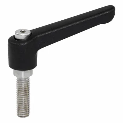 JW WINCO Adjustable Handles; Adjustable Levers: Plastic w/ SS Thread, 5/16"-18 Thread - Teardrop-Style Adjustable Handles with Threaded Stud