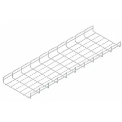 Straight section wire mesh tray for routing and supporting electrical cables. Constructed from steel with a zinc-plated finish. Open mesh design promotes airflow and simplifies cable identification. Suitable for use in cable management systems for power and data cabling.