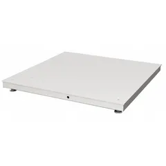 Steel floor platform scale with 48 x 48 inch platform, 10,000 lb capacity, and 2 lb readability. Weighs in kilograms and connects via indicator cable. Suitable for weighing pallets, drums, and heavy loads in industrial settings.
