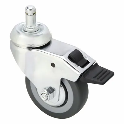 MEDCASTER Stem Caster: Swivel, Total Lock, 3 in Wheel Dia., 7/8 in Wheel Wd, 4 in Mounting Ht - Quiet-Roll Friction-Ring Stem Casters for Medical Equipment