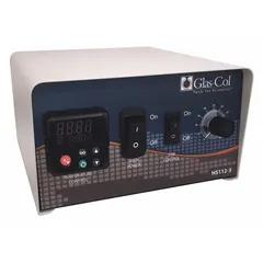 Digital temperature controller for heating mantles, operating at 120V AC. Features three NEMA 5-15R receptacles on the back panel, each rated 800 watts. Used for precise temperature regulation in laboratory heating processes such as distillation, reflux, and chemical synthesis.