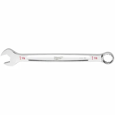 MILWAUKEE Combination Wrench: Steel, Chrome, 1 1/8 in Head Size, 15 3/8 in Overall Lg - SAE 12-Point Combination Wrenches