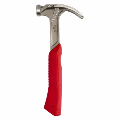 MILWAUKEE Finish Hammer: Steel, Textured Grip, One-Piece Steel Handle, 12 oz Head Wt - Steel Curved-Claw Hammers