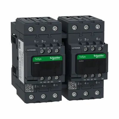 SCHNEIDER Magnetic Contactor: Reversing, 3 Poles, 3NO Contacts, 40 A - Reversing IEC Contactors