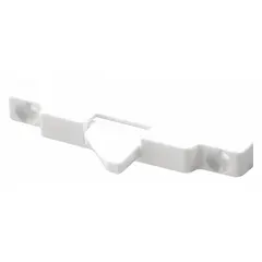 This white sash window flip lock is designed for double-hung windows, securing the sash in a closed position. It is non-handed, allowing installation on either side, with an overall length of 2-3/4 inches. Handle is not included.