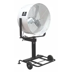 Single-phase oscillating circulating fan with 36-inch blade diameter and 1/2 hp motor. Operates at 115/230V AC with one speed. Suitable for air movement in industrial environments such as factories, warehouses, and workshops.