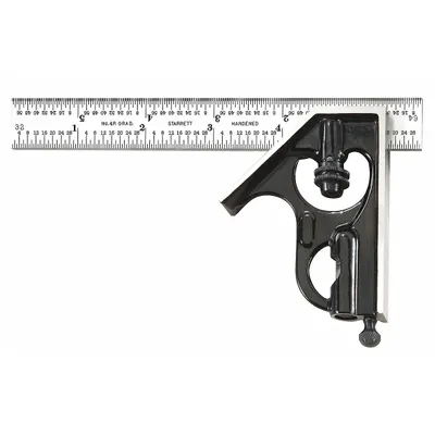 STARRETT Combination Square: SAE, Steel, Satin, 6 in Blade Lg - Machinist Precision Steel Combination Squares