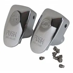 This metering button assembly controls water flow in commercial plumbing fixtures, allowing users to press for a timed hot or cold water delivery. It is commonly used in public restrooms, healthcare facilities, and industrial wash stations to conserve water and reduce cross-contamination.