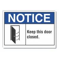 Door Instruction Notice Reflective Label: Reflective Sheeting, Adhesive Sign Mounting (MPN LCU5-0004-RD_5X3.5)