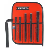 Cold Chisel Set: Steel, 1/2 in_3/8 in_5/8 in_5/16 in_7/16 in Blade Wd, Plain Grip (MPN J86CS2)
