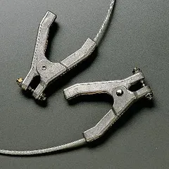 Terminated bonding and grounding wire with two hand clamps, each with a 3/4 in opening span. The 3 ft length features a carbon steel conductor and clear PVC jacket. Used for temporary grounding connections in industrial environments to prevent static buildup and shock hazards.