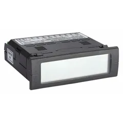 DC voltage digital panel meter with 1,999 count gray LCD display. Accuracy ±0.1% of reading ±1 count. Input range 85–250 V AC. Screw clamp terminals and mounting brackets included. Used for voltage monitoring in industrial control panels and test equipment.