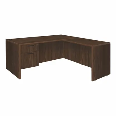 REGENCY Desk: Particle Board, Walnut, 1 Pedestals, 2 Drawers, 71 in Overall Wd - Pedestal Desks