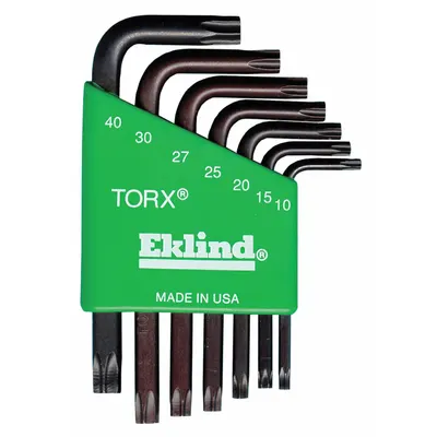 EKLIND Torx Key Set: Short, 7 Pieces, T10/T15/T20/T25/T27/T30/T40 Tip Size, Std End - L-Shaped Torx & Torx Plus Key Sets