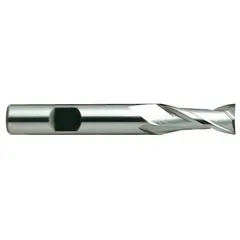 High-speed steel square end mill with 15/16" cutting diameter, 1-1/2" length of cut, and 3-3/4" overall length. Two-flute design provides chip clearance for slotting, profiling, and contouring in ferrous and non-ferrous materials.