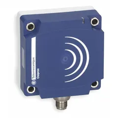Shielded rectangular inductive proximity sensor with built-in connector for non-contact detection of metallic objects. Operates on 12-24V DC with 3-wire connection. Suitable for position sensing in industrial automation applications such as conveyor systems, machine tools, and packaging lines.