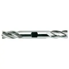 Double-end cobalt HSS square end mill with TiN coating. 4 flutes, 17/64" cutting diameter, and 11/16" length of cut. Suitable for general-purpose milling, slotting, and profiling in ferrous materials.