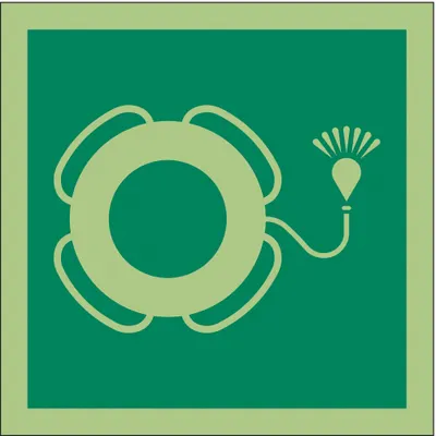 IMO (International Maritime Organization) Safety Sign: Vinyl, Adhesive Sign Mounting - Square Life Buoy With Light Symbol Signs